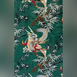 NWOT Japanese Yukata Robe Green Dragon and Bamboo Print Fabric Unisex